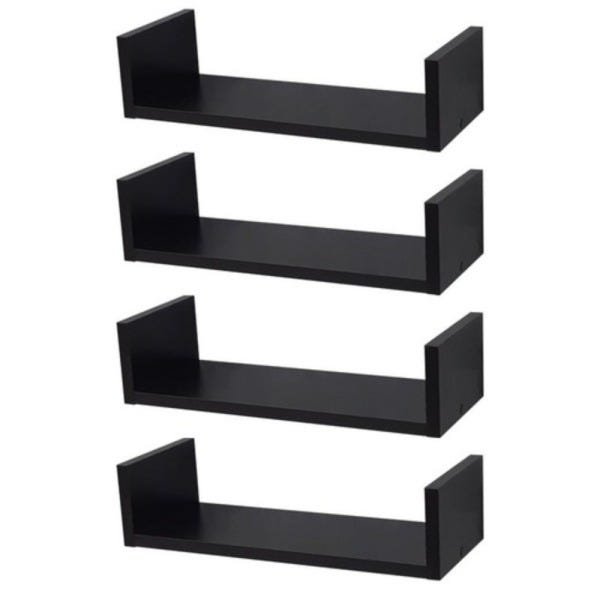 Kit 4 Prateleiras Nichos em U 60x30 MDF Preto com Suporte Flutuante Invisível