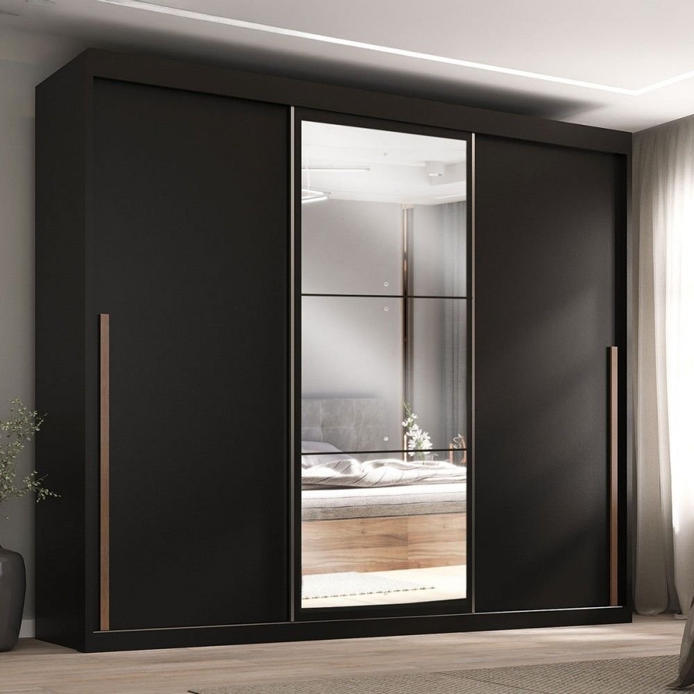 Guarda-roupa Casal Senna 3 Portas 6 Gavetas com Espelho Preto - Maxel