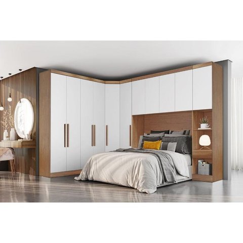 Quarto Modulado Bari Rizon 5 Peças 1 Armário Ponte + 1 Closet + 2 Guarda Roupas + 1 Complemento QC20