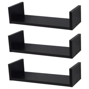 Kit 3 Prateleiras Nichos em U 60x20 MDF Preto com Suporte Flutuante Invisível