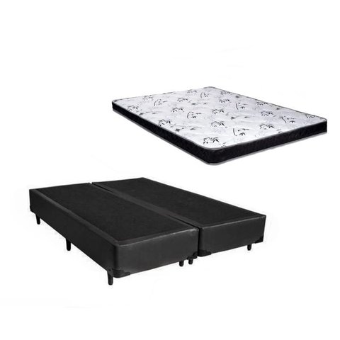 Cama Box Queen Colchão Mola Ensacada Belos Sonhos + Box Sintético 69x158x198 Preto