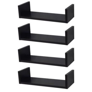 Kit 4 Prateleiras Nichos em U 50x30 MDF Preto com Suporte Flutuante Invisível