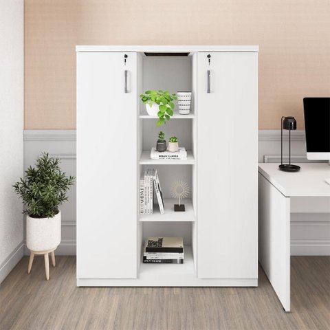 Armário Alto Escritório F5 2 Portas 9 Prateleiras 120cm Branco F5 Office