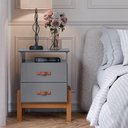 Ver imagem 1 de Mesa de Cabeceira Cama Quarto Mini Cômoda Gaveteiro com Puxador em Couro Sonetto - Cinza