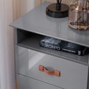 Ver imagem 3 de Mesa de Cabeceira Cama Quarto Mini Cômoda Gaveteiro com Puxador em Couro Sonetto - Cinza