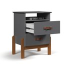 Ver imagem 5 de Mesa de Cabeceira Cama Quarto Mini Cômoda Gaveteiro com Puxador em Couro Sonetto - Cinza