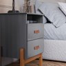 Mesa de Cabeceira Cama Quarto Mini Cômoda Gaveteiro com Puxador em Couro Sonetto - Cinza - 2