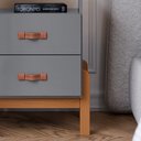Ver imagem 7 de Mesa de Cabeceira Cama Quarto Mini Cômoda Gaveteiro com Puxador em Couro Sonetto - Cinza