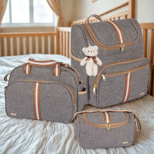 Kit Bolsas Maternidade 3 Peças com Mochila 2 em 1 Bolsa G , Bolsa P e Mochila G - Faixa Luxo Amor:be