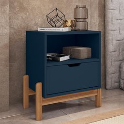 Kit 2 Mesas de Cabeceira Antares 1 Gaveta Azul Cobalto - Casa D - 2