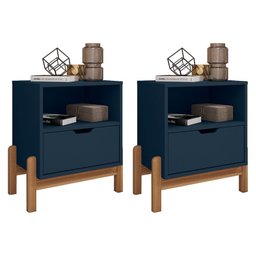 Kit 2 Mesas de Cabeceira Antares 1 Gaveta Azul Cobalto - Casa D - 1