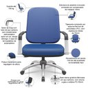 Ver imagem 4 de Kit Cadeira de Escritório Giratória e 2 Cadeiras Fixas Cromada Magno P03 Vinil Azul - Lyam Decor