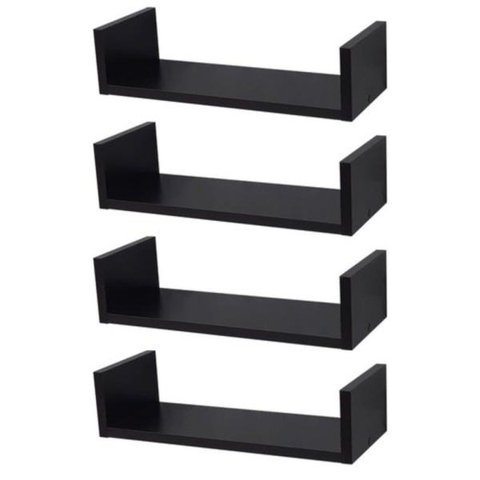 Kit 4 Prateleiras Nichos em U 50x20 MDF Preto com Suporte Flutuante Invisível