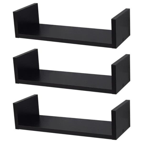 Kit 3 Prateleiras Nichos em U 50x20 MDF Preto com Suporte Flutuante Invisível - 1