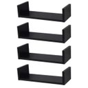 Ver imagem 1 de Kit 4 Prateleiras Nichos em U 50x15 MDF Preto com Suporte Flutuante Invisível