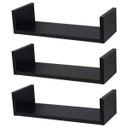 Ver imagem 1 de Kit 3 Prateleiras Nichos em U 40x30 MDF Preto com Suporte Flutuante Invisível
