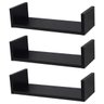 Kit 3 Prateleiras Nichos em U 40x15 MDF Preto com Suporte Flutuante Invisível - 1