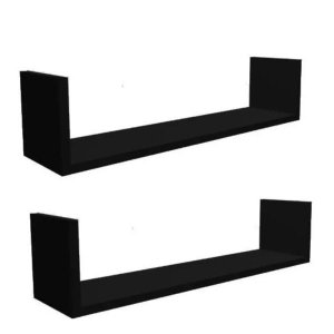 Kit 2 Prateleiras Nichos em U 40x15 MDF Preto com Suporte Flutuante Invisível