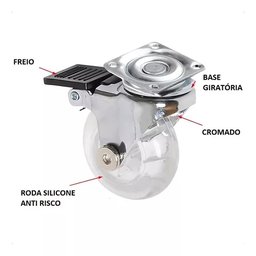 Rodízios de Silicone 50mm Antirrisco para Móveis Kit 4 Peças: 2 Rodízios com Trava e 2 sem Trava - 7