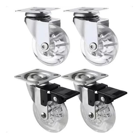 Rodízios de Silicone 50mm Antirrisco para Móveis Kit 4 Peças: 2 Rodízios com Trava e 2 sem Trava