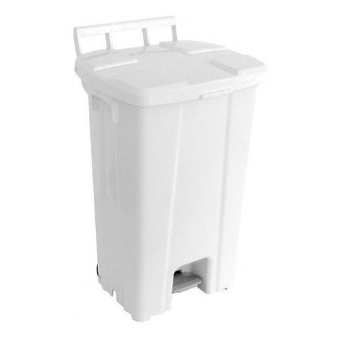 Lixeira Quadrada Branca Com Pedal E Rodas 100 Litros