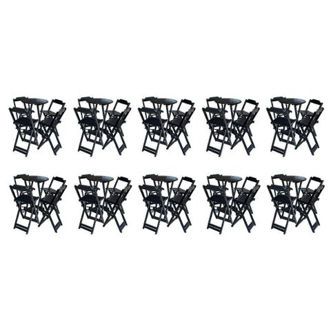 Kit 10 Jogos De Mesa Bistrô De Madeira Com 4 Cadeiras Dobravel Preto - Preto