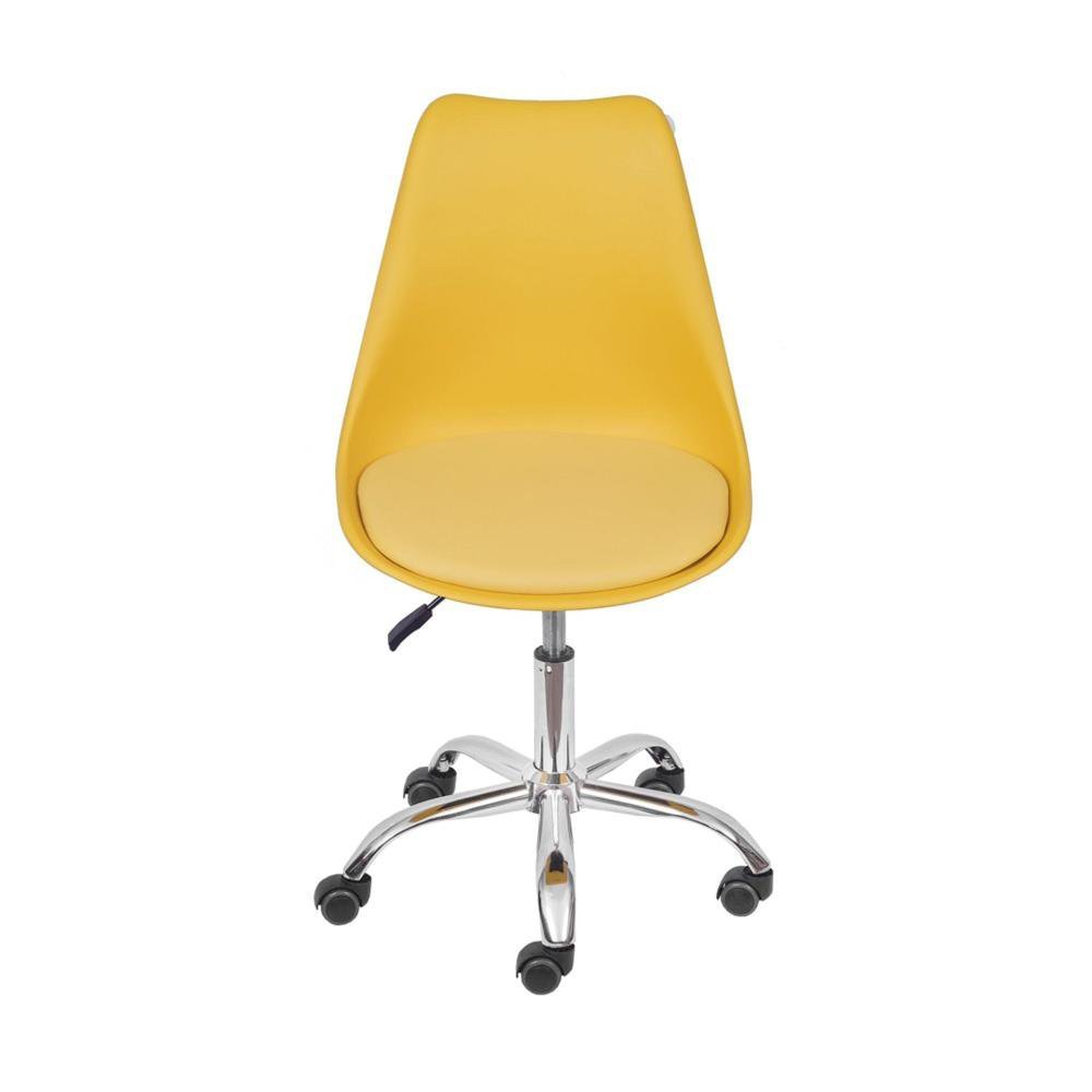 Cadeira Giratória Eames Saarinen Joly Polipropileno Assento Estofado PU Amarelo Base Rodízio - 2