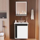 Ver imagem 2 de Kit Banheiro Pandora Montado Branco Preto Gabinete e Armário
