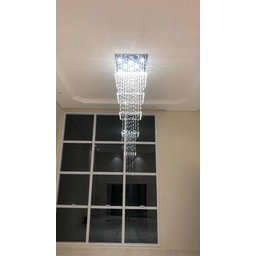 Pendente Plafon Em Cristais Pé Direito Alto Base 60x60 / 3m:base inox espelhada/2,90 m/110V/220V - 2