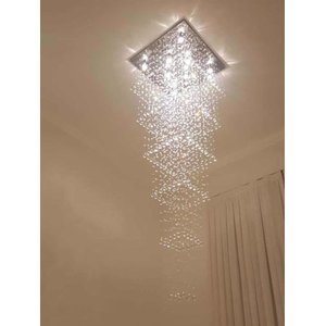 Pendente Plafon Em Cristais Pé Direito Alto Base 60x60 / 3m:base inox espelhada/2,90 m/110V/220V