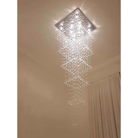 Pendente Plafon em Cristais Pé Direito Alto Base 60x60 / 3m:base Inox Espelhada/2,90 M/110v/220v