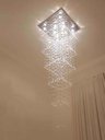 Ver imagem 1 de Pendente Plafon em Cristais Pé Direito Alto Base 60x60 / 3m:base Inox Espelhada/2,90 M/110v/220v