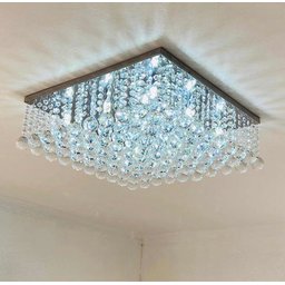 Lustre Plafon de Cristal K9 Legítimo 50x50 Por 12cm Altura:110V/220V/Cinza - 4