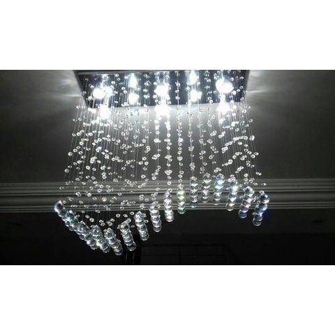 Lustre Onda em Cristais Mesa de Jantar Base 70x20:base Inox Espelhada/0,70cm/110v/220v (bivolt)