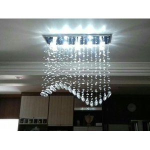 Lustre Onda Em Cristais Mesa De Jantar Base 70x20:base inox espelhada/0,60cm/110V/220V (Bivolt)