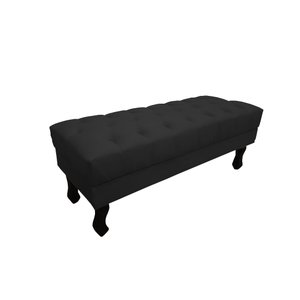 Recamier Baú Luis Xv Capitonê Retrô 100 cm Couro Preto Mz Decor