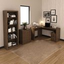 Ver imagem 1 de Kit para Escritório com Mesa em L Balcão e Estante 5 Nichos Cor:nogal