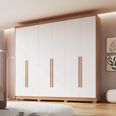 Guarda-Roupa 6 Portas 6 Gavetas Brescia Branco/Cedro/