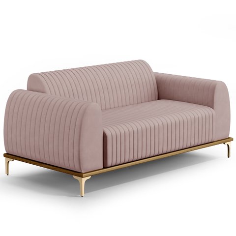 Sofá 2 Lugares para Sala de Estar Molino 150 Cm D02 Pés D'ouro Veludo Rosê C-305 - Lyam Decor