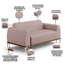Ver imagem 4 de Sofá 2 Lugares para Sala de Estar Molino 150 Cm D02 Pés D'ouro Veludo Rosê C-305 - Lyam Decor