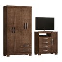 Ver imagem 2 de Guarda-Roupa Solteiro 4 Portas 2 Gavetas e Cômoda Sapateira 4 Gavetas Itapema Marrom/Malbec