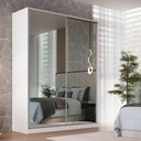 Ver imagem 1 de Guarda Roupa Solteiro Branco Espelho 2 Portas de Correr 183x59,8x235cm Emovell