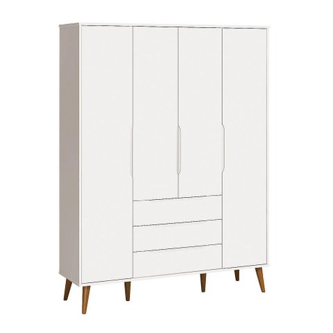 Roupeiro Elfe Retro 4 Portas 3 Retro Gavetas Branco Fosco com Savana - Moveisaqui
