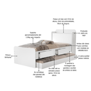 Ver imagem 4 de Cama de Solteiro Tamires com Auxiliar Branco 2 Gavetas Baú de Mdf