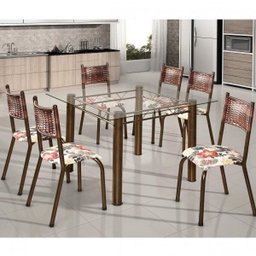 Conjunto de Mesa Quadrada Tampo de Vidro 6 Cadeiras Franca - 1