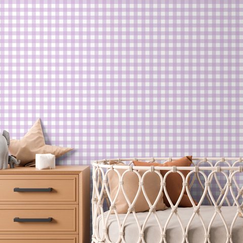 Papel de Parede Infantil Xadrez Vichy Lavanda