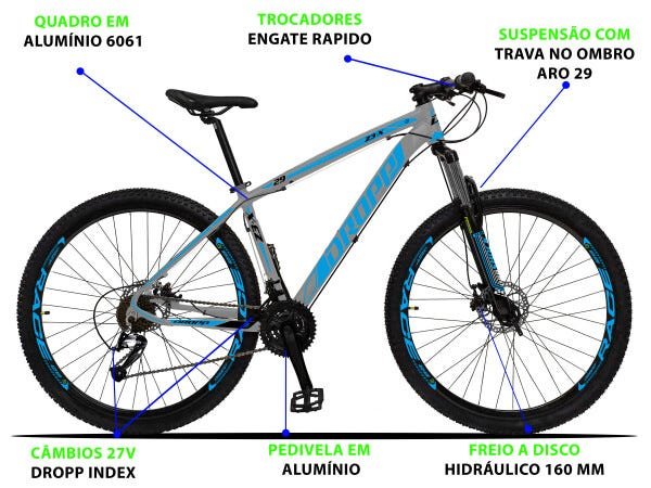 Bicicleta Aro 29 Quadro 21 Z3 x 21 Marchas Freio Disco Cinza/Azul - Dropp - 2