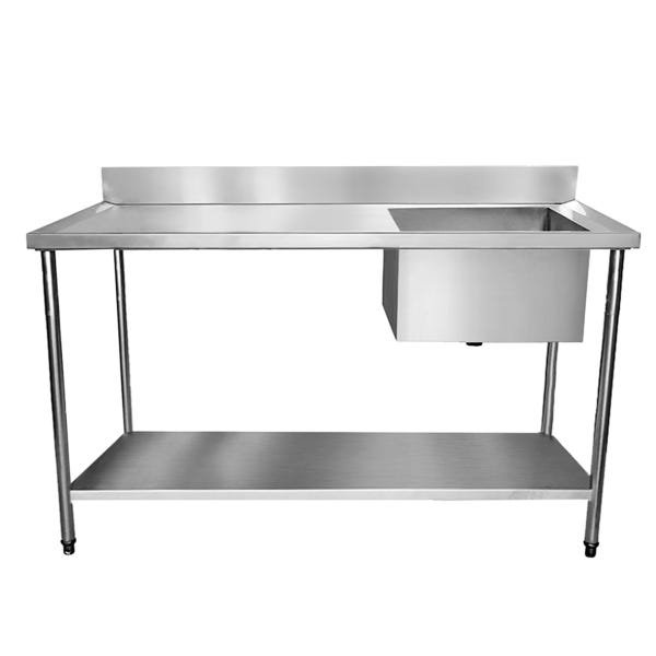 Mesa Pia Aço Inox com Paneleiro e Cuba 50x40x25cm (Direita) - 140x60x80cm - Brascool - 1