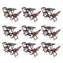 Ver imagem 1 de Kit 9 Conjuntos de Mesa Dobravel com 2 Cadeiras de Madeira 70x70 para Restaurante e Bar - Imbuia