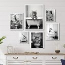 Ver imagem 1 de Composição 6 Quadros Divertidos Banheiro- Animais:madeira Branca